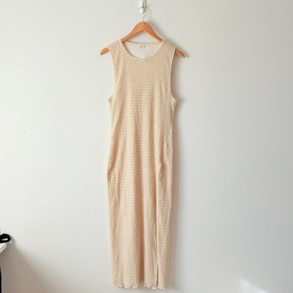 Aritzia Wilfred Verona Gingham Sleeveless Seersucker Midi Beige Size Large - Picture 5 of 10